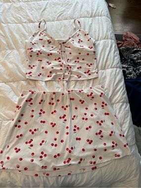 White Cherry-Print Tie-Front Camisole